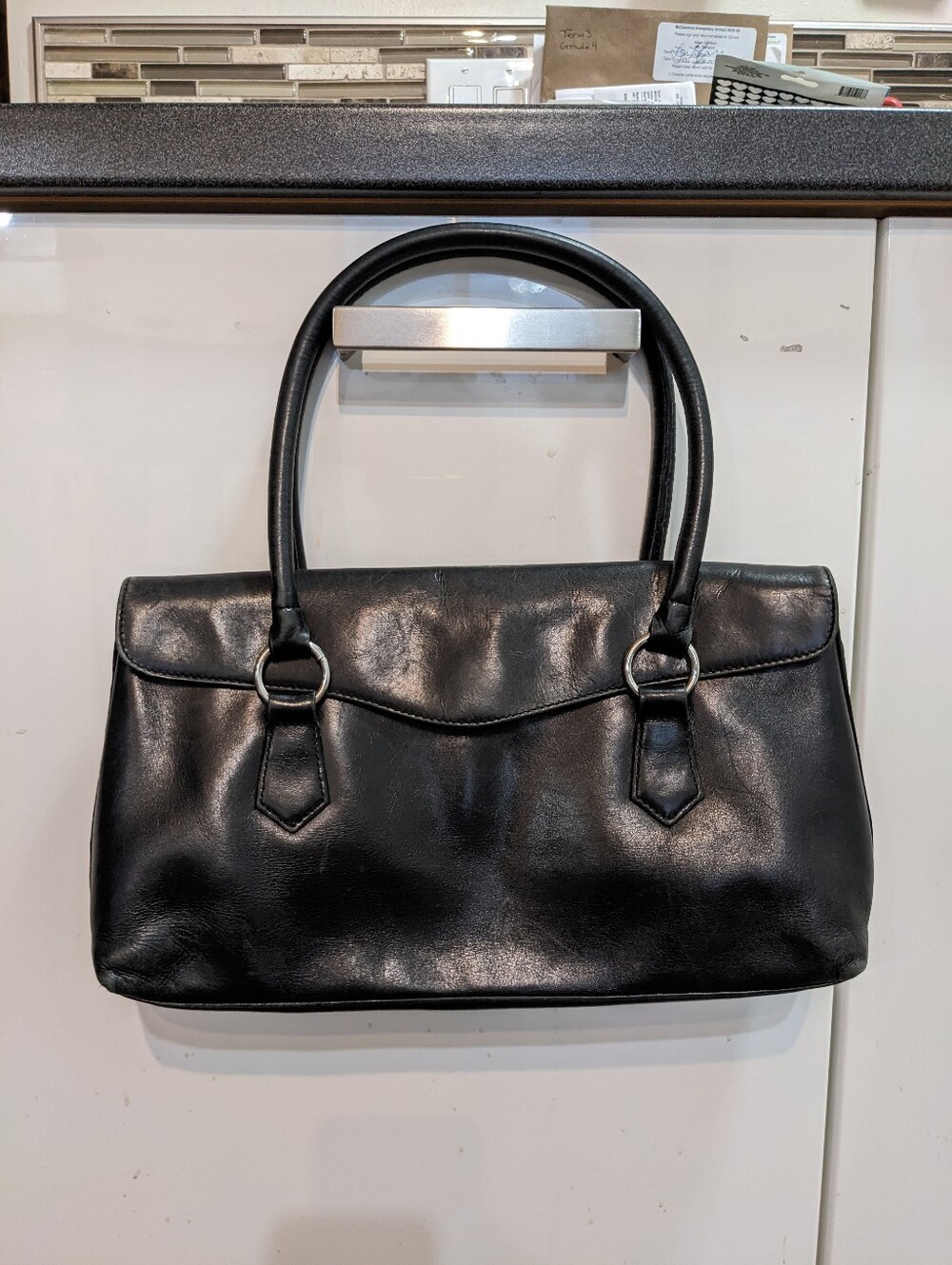 Vintage Danier Butter Soft Smooth Leather Chic Satchel EW Shoulder Bag Black ๐ค - Picture 1 of 16